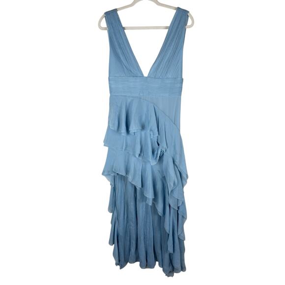 Alice + Olivia Holly Asymmetric Maxi Dress Tiered Ruffle Party Cocktail Blue 6 - Picture 4 of 14